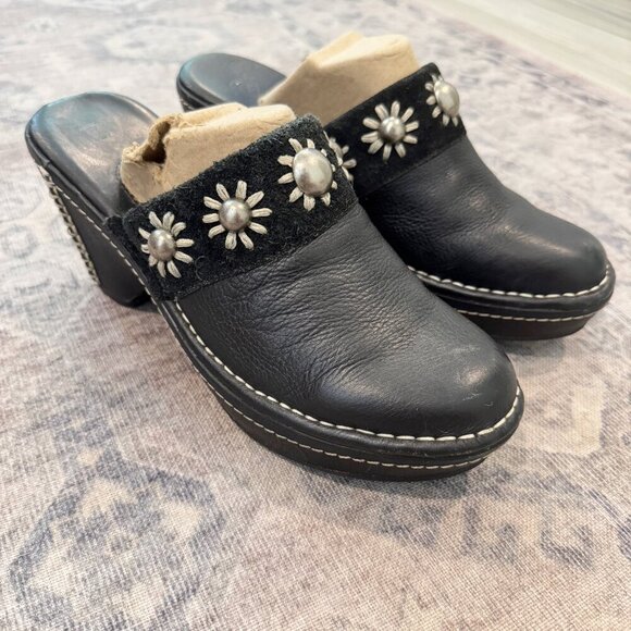 Ariat Leather Rounded Toe Slip On Clogs Daisy Suede Rodeo Western Boho Black 8 - Picture 2 of 8